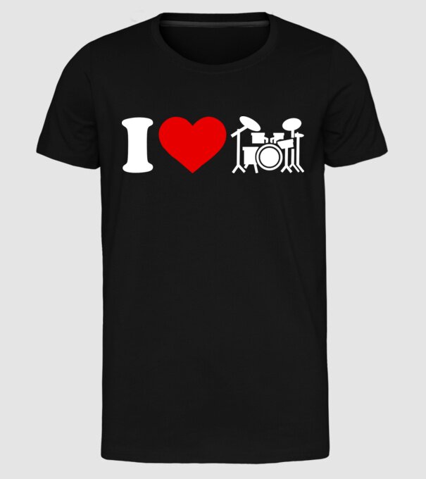I love drum model negru pe tricou