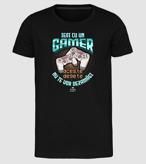 Ieși cu un gamer - aceste degete nu te vor dezamăgi model negru pe tricou