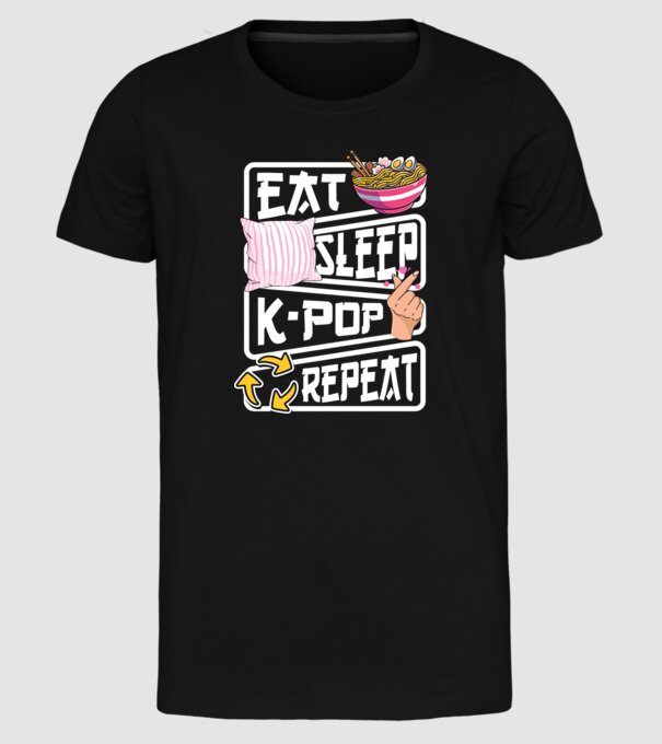 K-POP EAT SLEEP model negru pe tricou