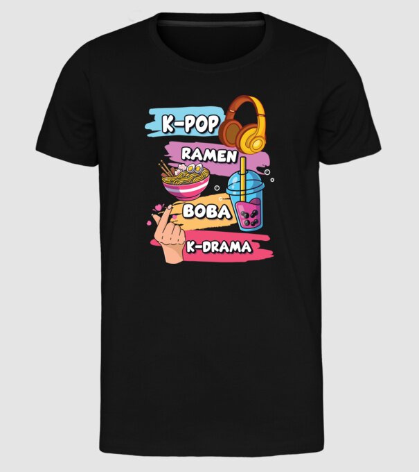 K-POP RAMEN BOBA K-DRAMA model negru pe tricou
