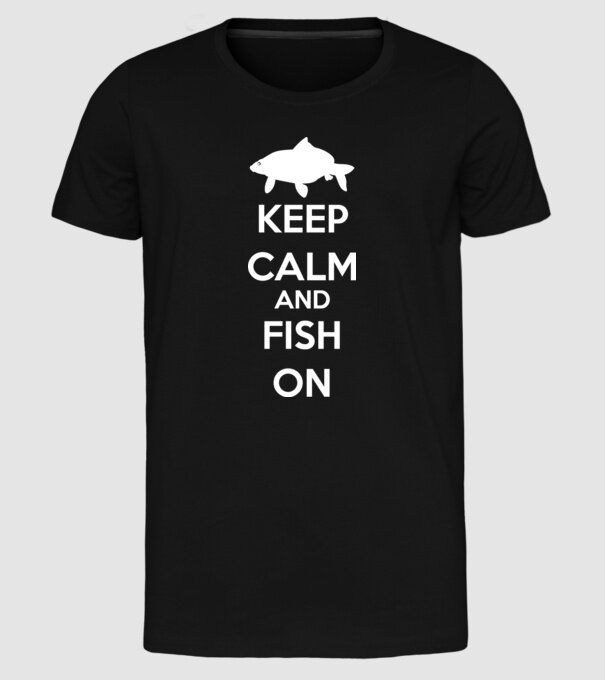 Keep calm and fish on model negru pe tricou