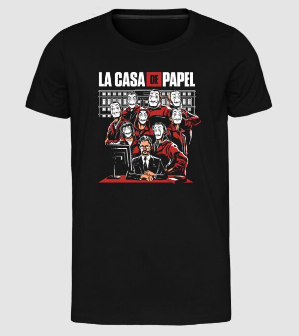 La casa de papel grupo model negru pe tricou