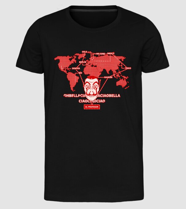 la casa de papel map model negru pe tricou
