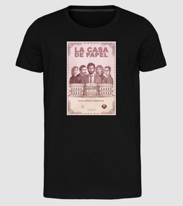 la casa de papel poster model negru pe tricou