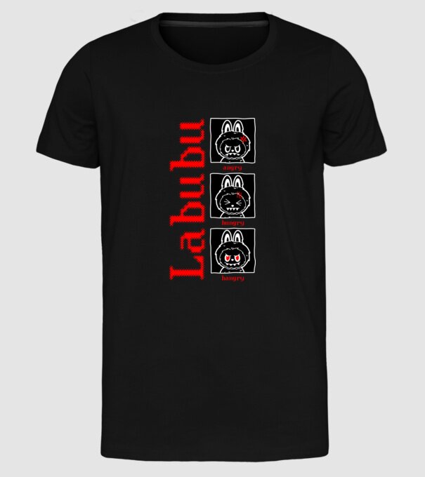 Labubu moods model negru pe tricou