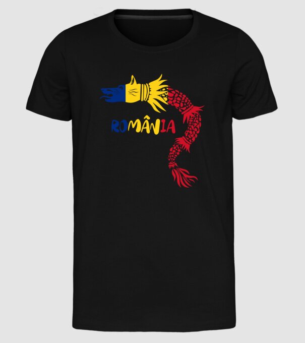 Lupul dacic model negru pe tricou