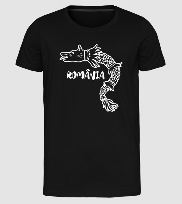 Lupul dacic alb model negru pe tricou