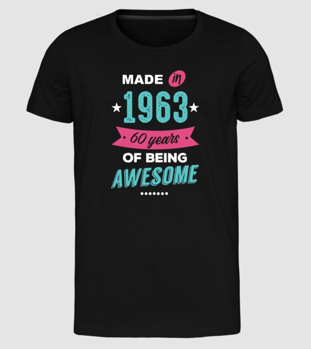Made in 1963 model negru pe tricou
