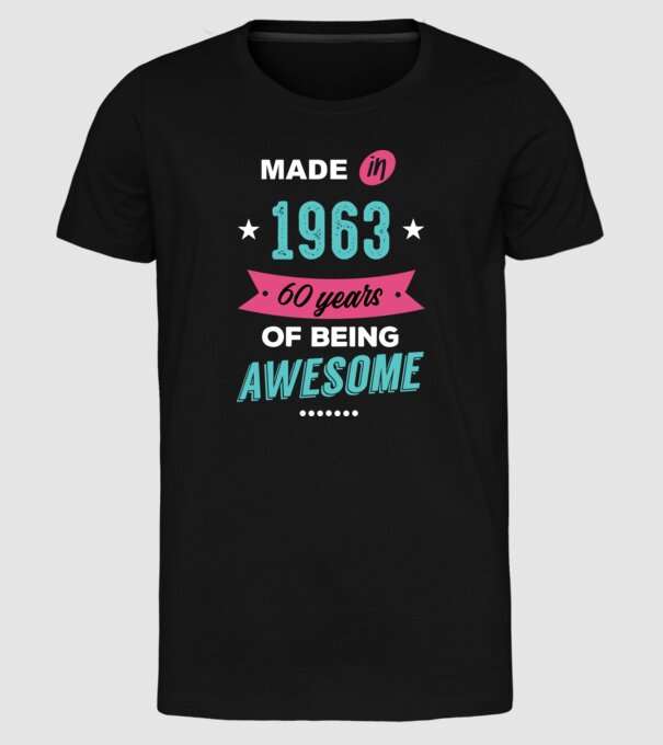 MADE IN 1963 model negru pe tricou