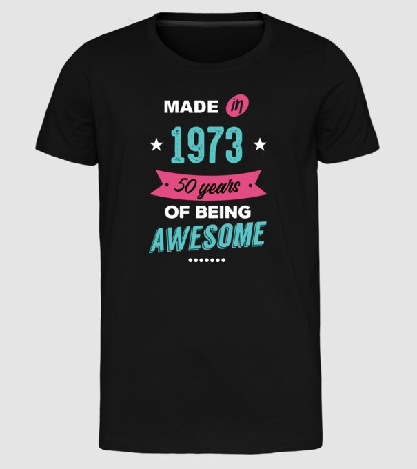MADE IN 1973 model negru pe tricou