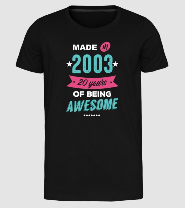 Made in 2003 model negru pe tricou