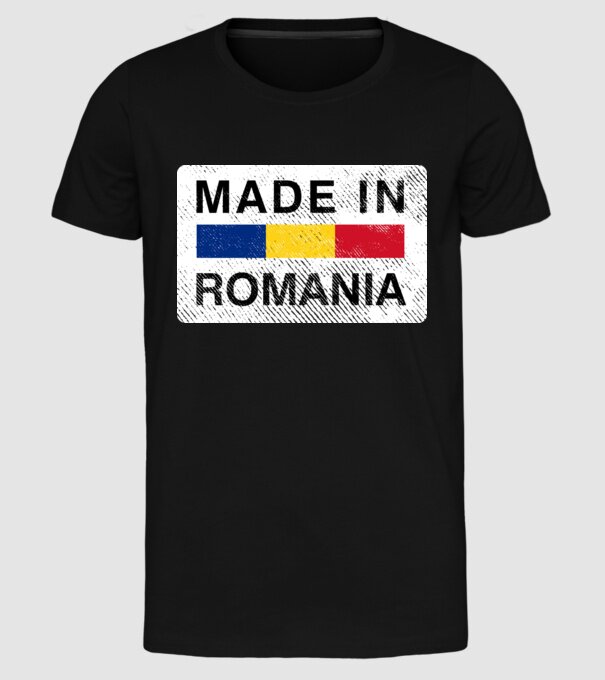 made in romania model negru pe tricou