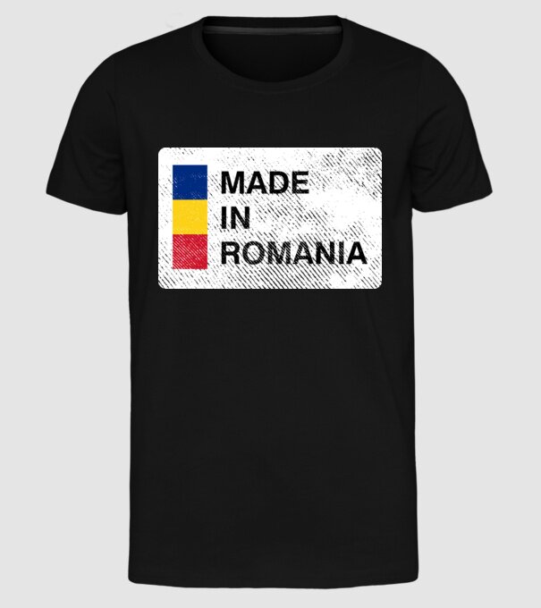 made in romania model negru pe tricou