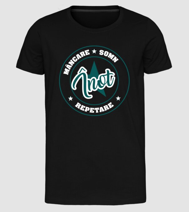 mâncare somn repetare ÎNOT model negru pe tricou