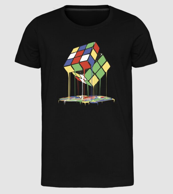 Melting Rubik cube model negru pe tricou