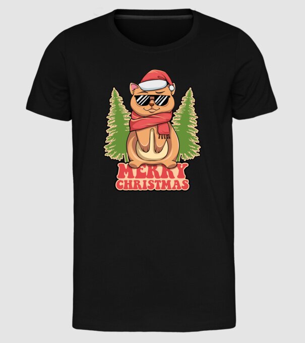 Merry christmas cat model negru pe tricou