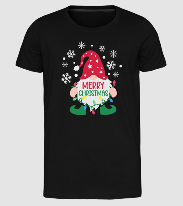 Merry christmas gnome model negru pe tricou