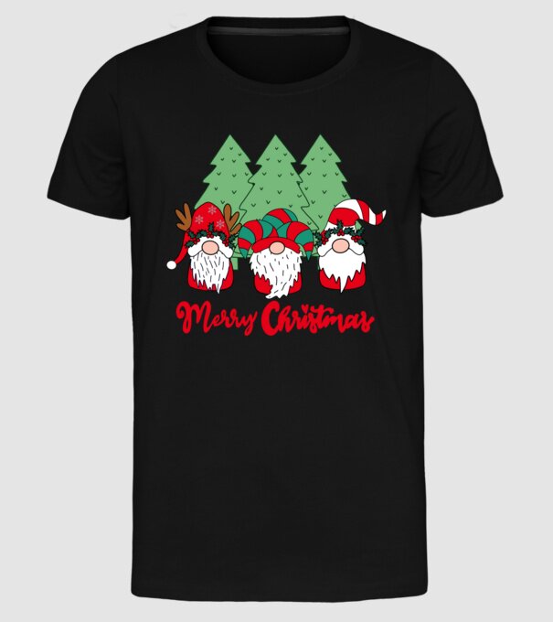 Merry christmas gnomes model negru pe tricou