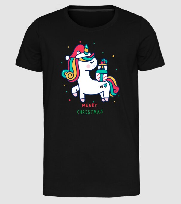 merry christmas unicorn model negru pe tricou