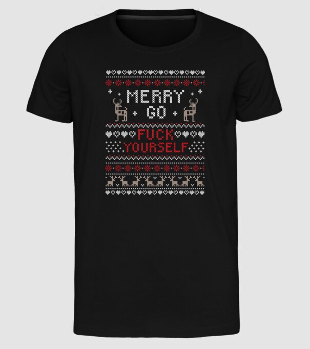 Merry go f-ck yourself model negru pe tricou