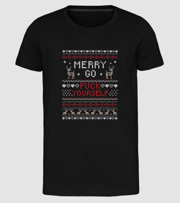 Merry go fuck yourself model negru pe tricou