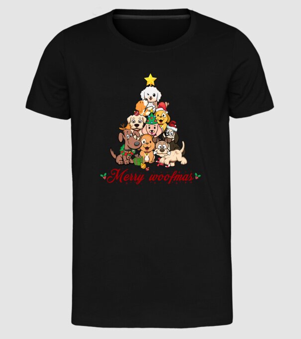 Merry woofmas model negru pe tricou