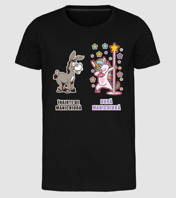 Înainte de manichiură - După manichiură model negru pe tricou