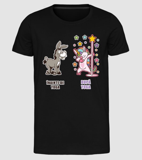 Înainte de Yoga - După Yoga model negru pe tricou