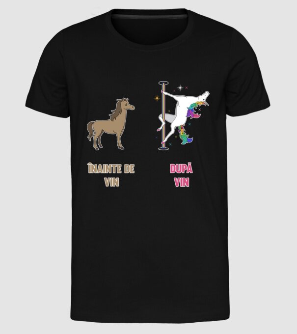 Înainte de vin - După vin model negru pe tricou