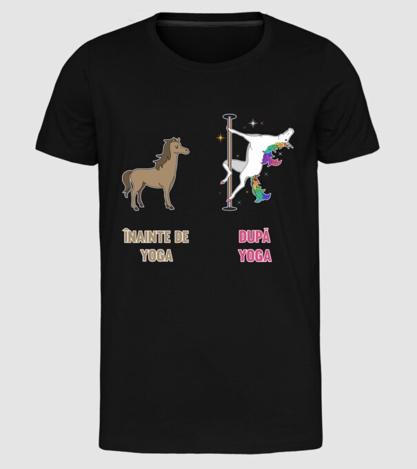 Înainte de Yoga - După Yoga model negru pe tricou