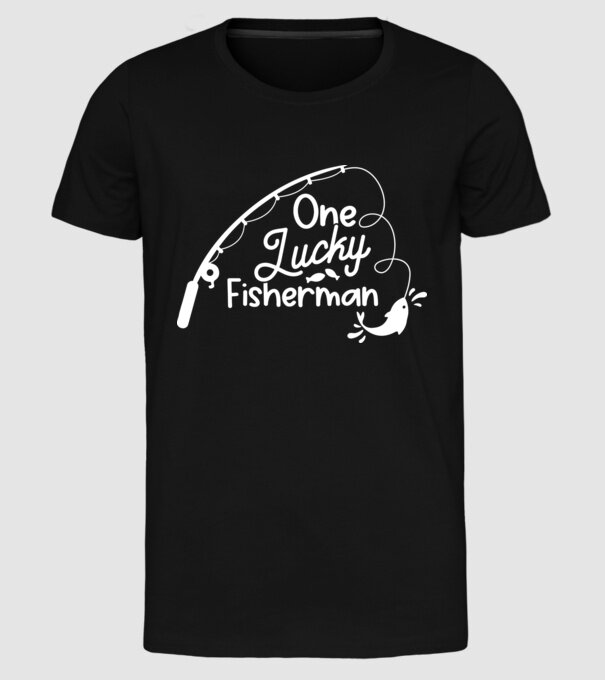 One lucky Fisherman model negru pe tricou