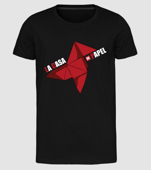 origami la casa de papel model negru pe tricou