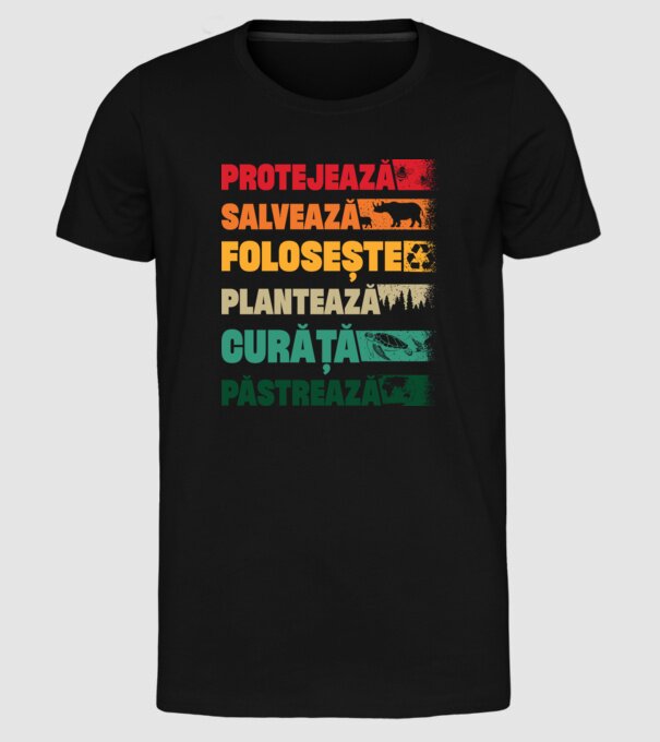 protejează salvează păstrează model negru pe tricou