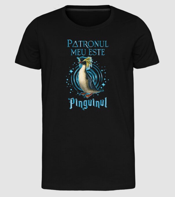 Patronul meu este PINGUINUL model negru pe tricou