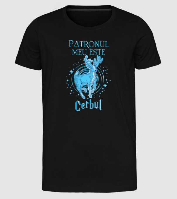 Patronul meu este CERBUL model negru pe tricou