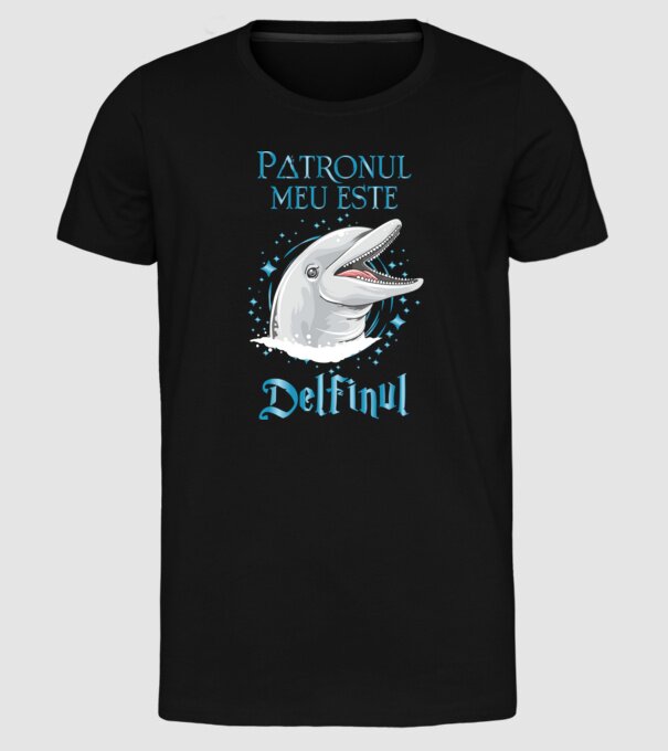 Patronul meu este DELFINUL model negru pe tricou