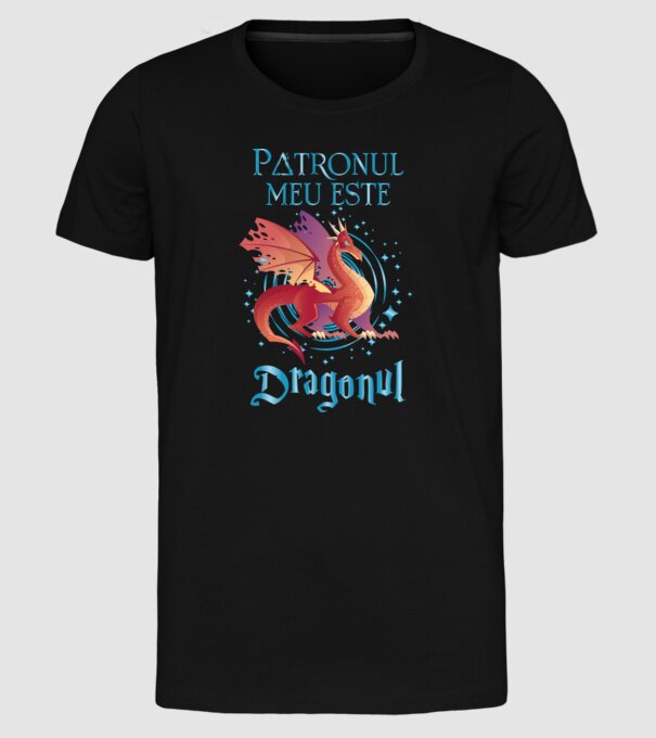 Patronul meu este DRAGONUL model negru pe tricou