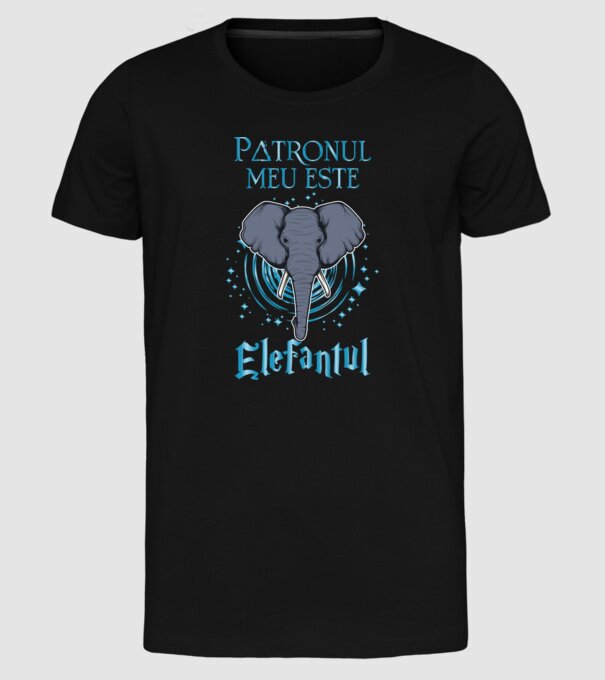 Patronul meu este ELEFANTUL model negru pe tricou