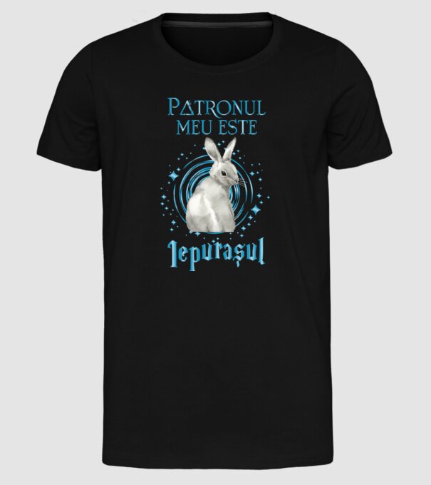 Patronul meu este IEPURAȘUL model negru pe tricou