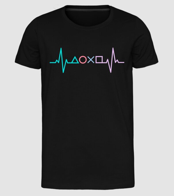 Playstation Symbols EKG model negru pe tricou