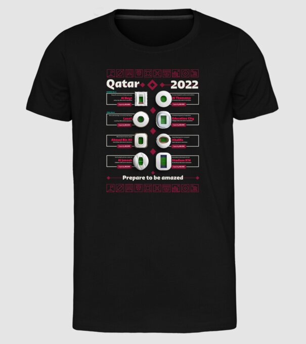 Qatar 2022 Stadiums model negru pe tricou