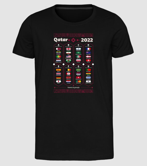Qatar 2022 teams - groups model negru pe tricou