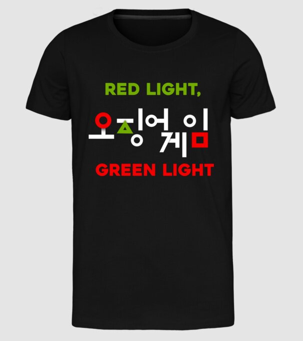 red light green light model negru pe tricou