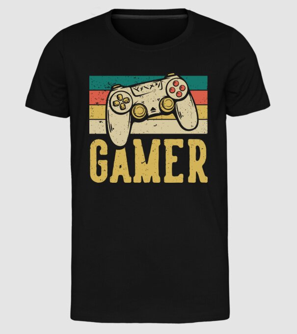 Retro gamer model negru pe tricou