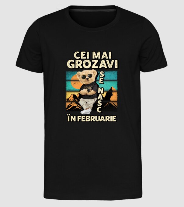 RETRO teddy FEBRUARIE model negru pe tricou