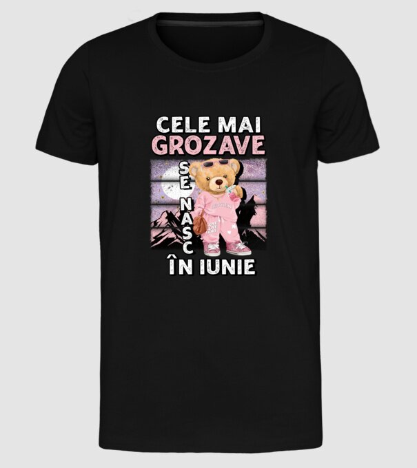 RETRO teddy fetişcană IUNIE model negru pe tricou