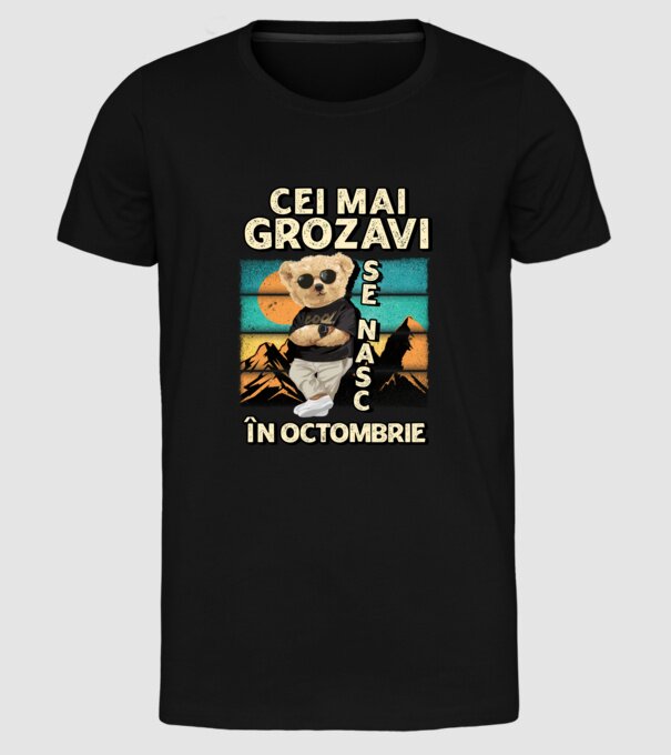 RETRO teddy OCTOMBRIE model negru pe tricou