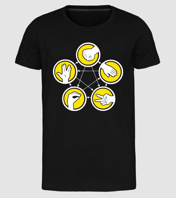 Rock Paper Scissor Lizad Spock model negru pe tricou