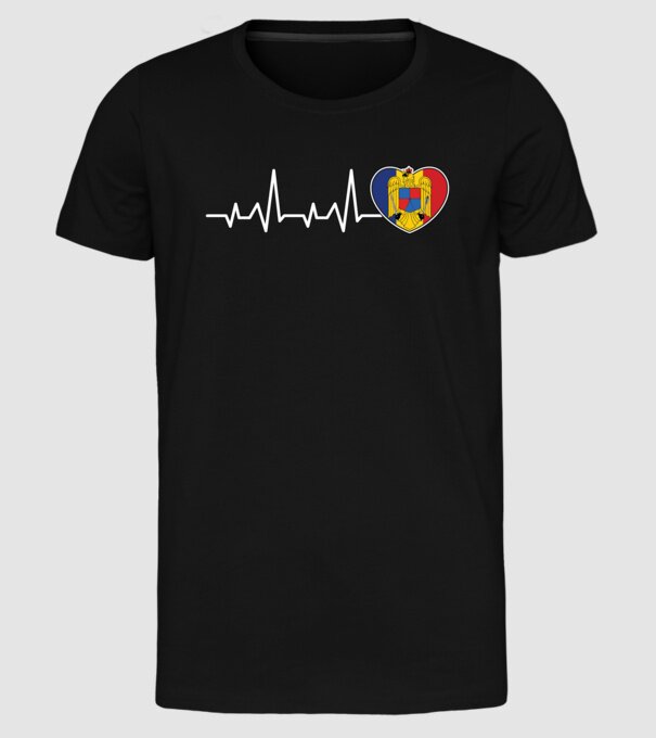 ROMANIA heartbeat model negru pe tricou
