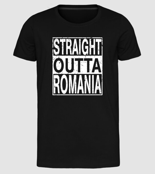 România straight outta model negru pe tricou